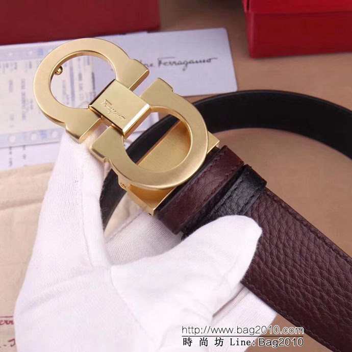 Ferragamo菲拉格慕 進口雙面牛皮荔枝紋 獨特風格 精鋼扣 男士皮帶  xfp1179